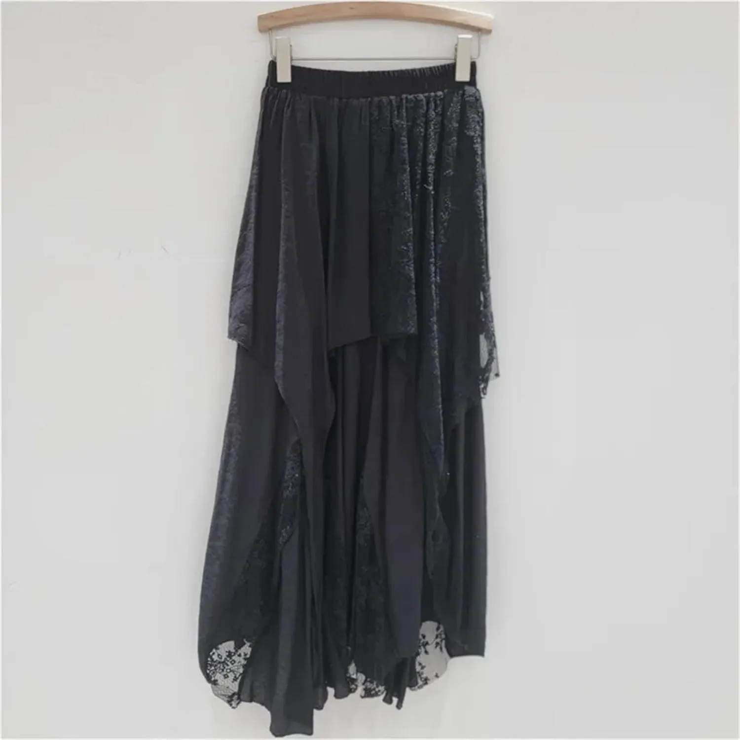 Women's Embroidered Mesh Skirt, Asymmetric Hem Bohemian Skirt
