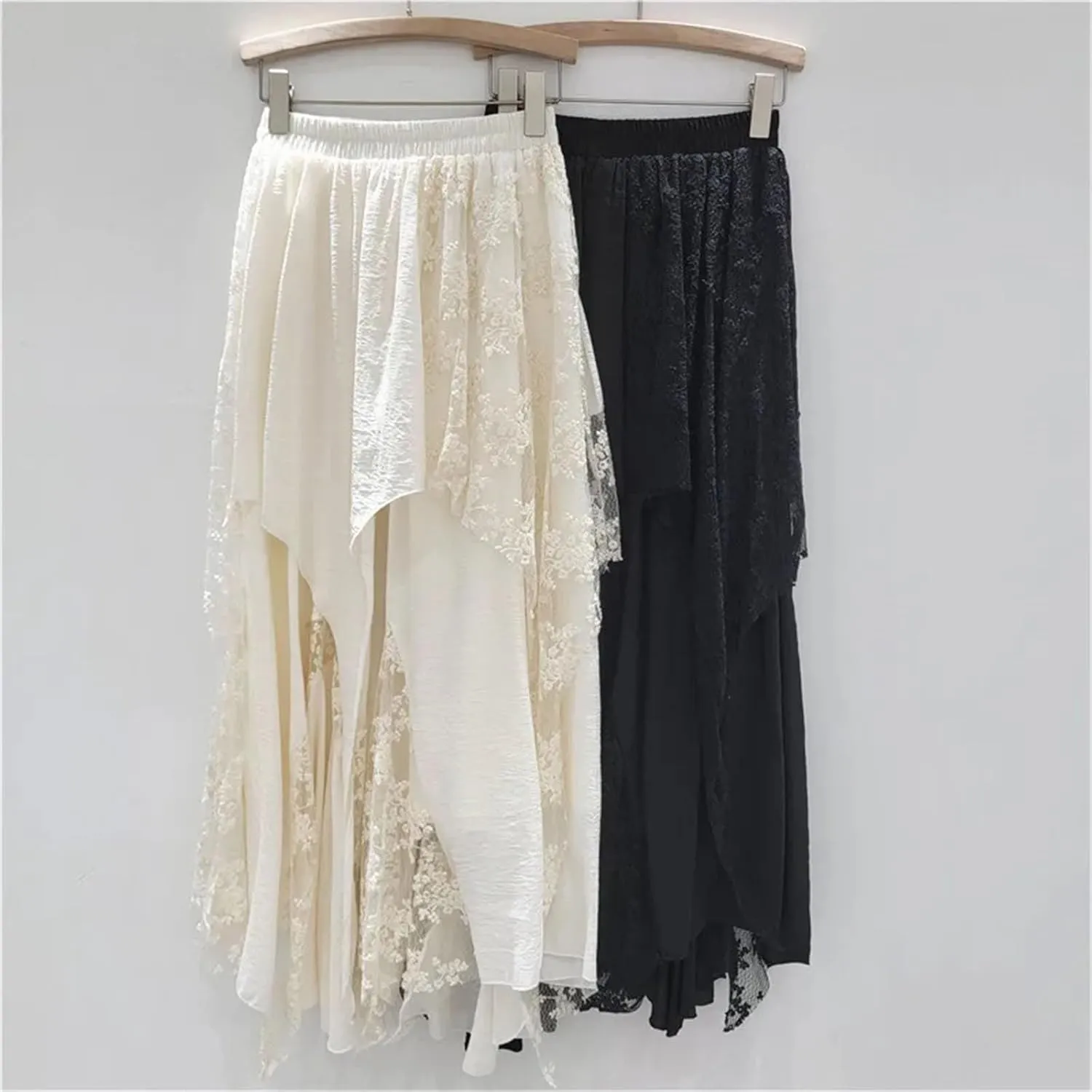 Women's Embroidered Mesh Skirt, Asymmetric Hem Bohemian Skirt