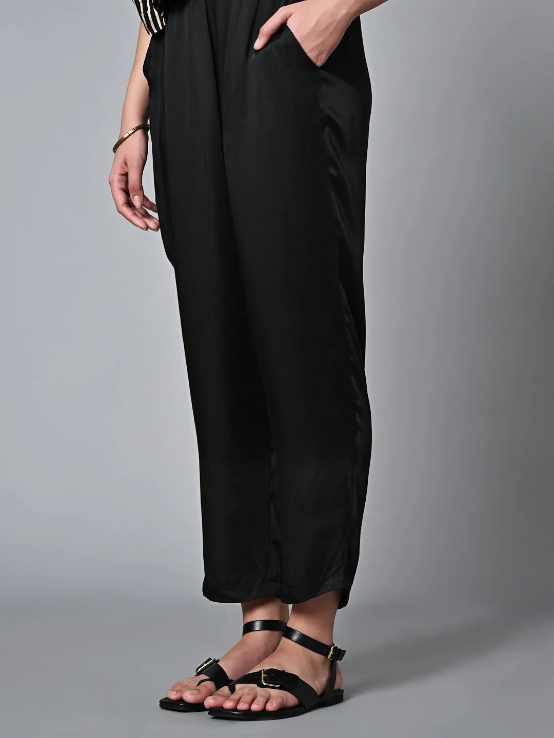 Women's Regular Fit Modal Black Pant